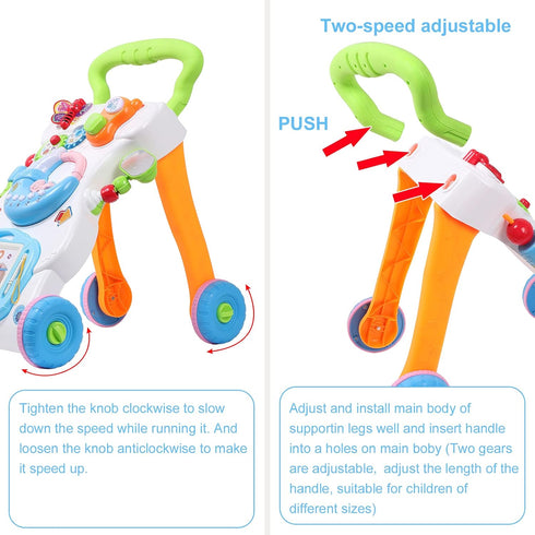 2 in 1 Sit to Stand Baby Walker with Music and Light, Push Toys for Toddlers 1-3 for Learning to Walk, Baby Walking Toys