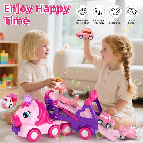 2 3 2-4, 7-in-1 1 2 3 usrela Girls Toys for Year Old, Toddler Girl Toys Age Carrier Truck with Light & Music, Truck