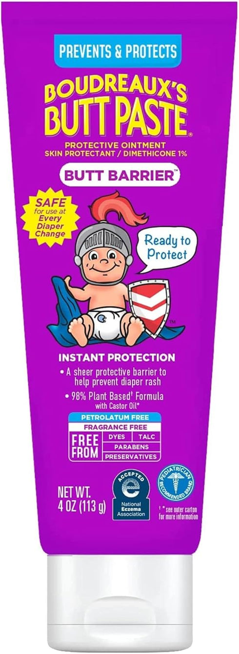 Boudreaux's Butt Paste, Butt Barrier Ointment for Rash Prevention, 4oz Tube