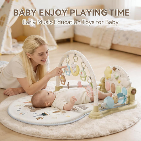YOULEBITOYS 5 Tummy 0-12 Baby Play Gym Mat - Funny Play Piano Activity Playmat with Infant Learning Detachable Toys