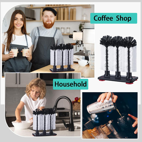 Havawish 2 Pack 3 (7.3 3.7 10.4) Water Bottle Cleaning Brush with Suction Base, Head Bristle Bar Glass Washer for Sink