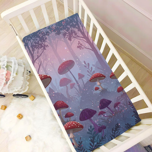 YANENDIE 39 27 Inch Purple Forest Mushroom Crib Sheets - Boys & Girls Cotton Crib Sheet for Standard Crib and Toddler