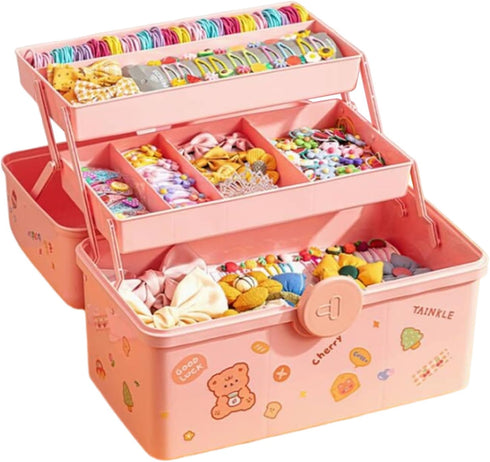 Hair Accessories Organizer for Girls Headbands, Clips, Ties,Baby Girl Supplies, Lockable Three-layer