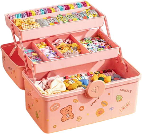 Hair Accessories Organizer for Girls Headbands, Clips, Ties,Baby Girl Supplies, Lockable Three-layer