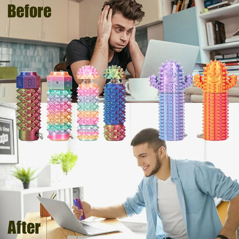 Deiviko 2Pcs 3-in-1 3D Button Click, Spinners, Portable Stim Tool, Little Ouchies Design for Anxiety Relief, Spiky