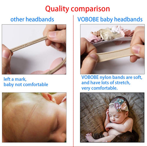 VOBOBE Baby Girl Nylon Headbands, Infant Flower Elastic Hair Band Bows Wraps, Pack of 3 (A-Beige)