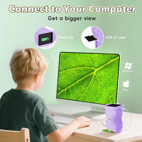 Alotwan 1000X 3-8 8GB Kids Digital Microscope Zoom, Mini Pocket Handheld Microscope with Camera/Video/Telescope