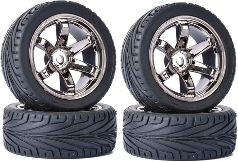 4PCS 1:10 RC Tires and Plastic Wheels Rims for 1/10 Scale On Road Touring Racing Drift Car, Traxxas HSP HPI Tamiya