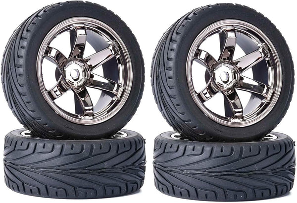 4PCS 1:10 RC Tires and Plastic Wheels Rims for 1/10 Scale On Road Touring Racing Drift Car, Traxxas HSP HPI Tamiya