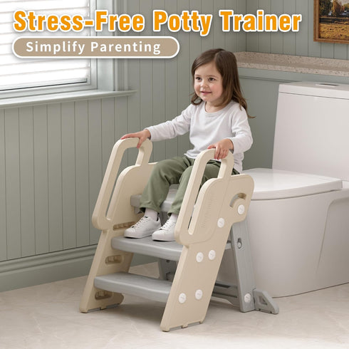XQIAO Foldable Step Stool for Bathroom Sink - Adjustable Toilet Trainer & Anti-Tip Guard - Kitchen Learning Stool