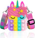 Civan Unicorn Pop It Purse Fidget Toy for Girls, Silicone Cartoon Bag for Kids, Sensory Popper Gift for Birthday