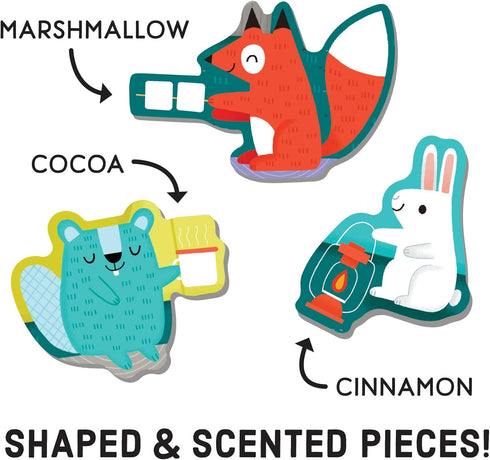 Campfire Friends Scratch and Sniff Puzzle from Mudpuppy – 60 Piece Jigsaw with 6 Shaped Pieces, 3 Campfire Scents
