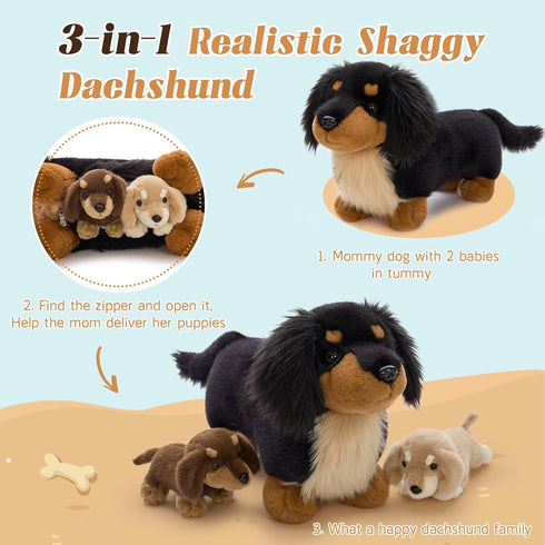 20'' MorisMos Dachshund Stuffed Animal Plush Toys, Realistic Long Haired Dachshund Toys Gift for Kid Toddler Women