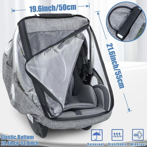 Car Seat Rain Cover,Infant Car Seat Weather Shield,Waterproof,Windproof Protection,Protect from Dust Snow,Rain Cover Features Quick-Access Zipper Door and Ventilation,(Gray Melange)