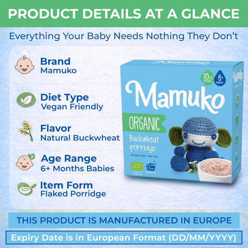MAMUKO 6-9 (200g 10 Baby Porridge - Buckwheat Porridge with GMO-Free - Organic Porridge for Healthy Growth