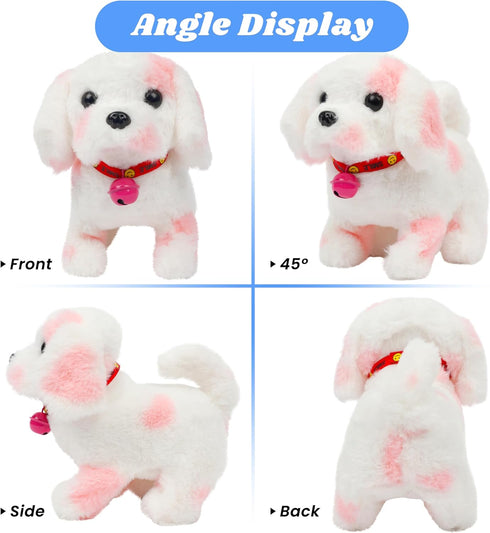 Hopearl Interactive Electronic Pet Plush Puppy - Walking Dog Toy with Woof and Moving Nodding Head for Toddlers, Pink,