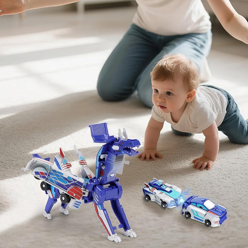 2-in-1 2 Collision Transforming Dinosaur Car Toy, Magnetic Cars Transform into Dinosaur Toys for Kids Toddler,Fun