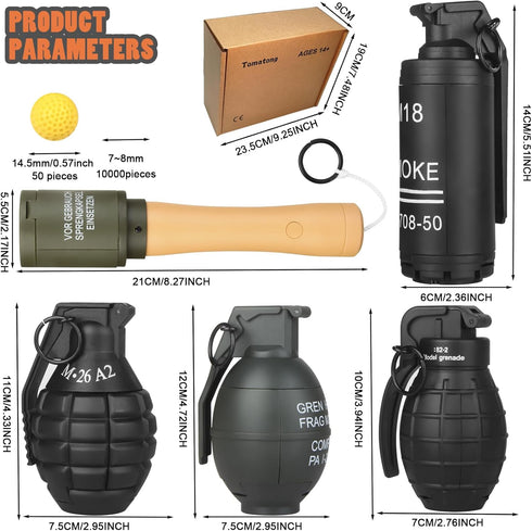 5 Pack Toy-Hand Grenade for CS Battle Game, 50 Foam Ammo Tactical CS-Grenade Fun Impact Pull Ring Toys for Outdoor