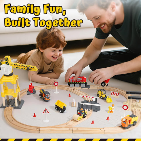 68PCS Set Set 2-4, Playset 3 Lehoo Castle Wooden Train - Toy Train for Toddlers Wooden Train Track for Kids w/Crane