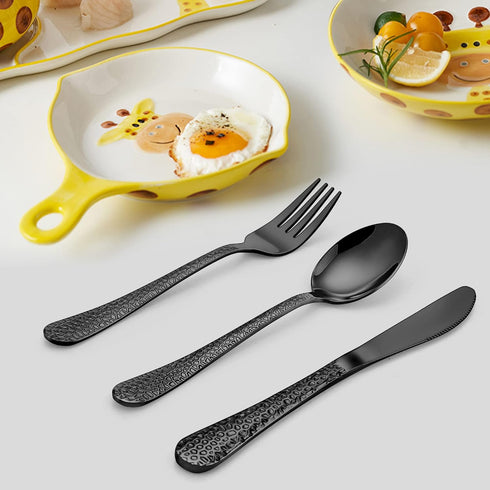 LIANYU 15-Piece Kids Black Silverware Set, Stainless Steel Toddler Utensils, Dishwasher Safe Cutlery Set