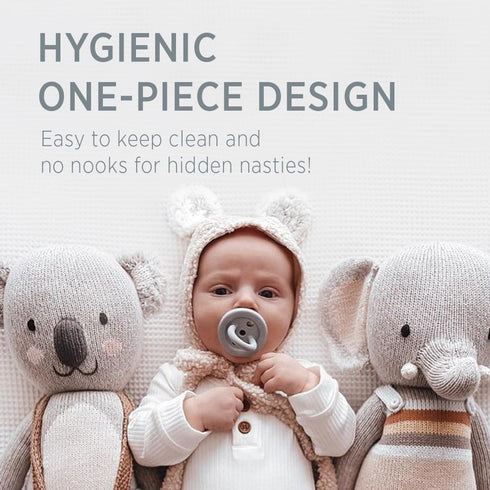 0+ Two-Pack HEVEA Natural Rubber BumiBb Pacifiers - Newborn Months - Round Teat Shape - - Dove Grey & Sage