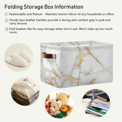 White Gold Marble Storage Basket Bin - Large Fabric Toys Storage Cube Box for Nursery Bedroom