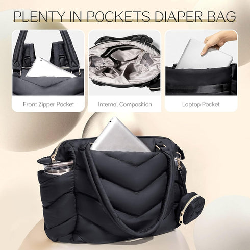 Backpack,Puffer Mommy 10 Diaper Bag Tote, Diaper Bag Tote Bag with Pacifier Case, Lightweight for Hospital, Puffy