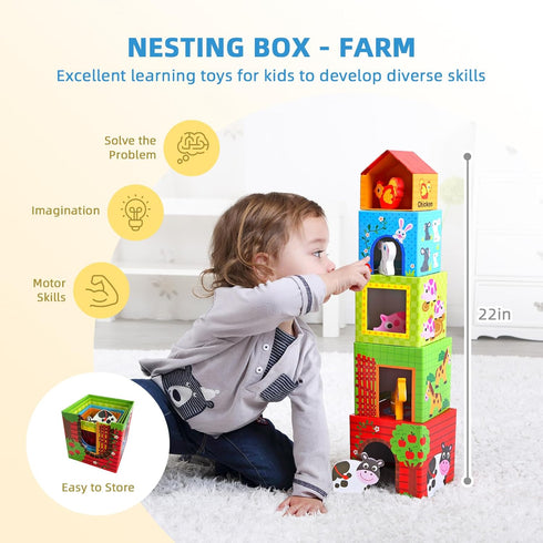 Montessori Toys for 1 Year Old - 7 in 1 Learning Educational Kit with Sensory Bin, Nesting Box, and Stacking Cups