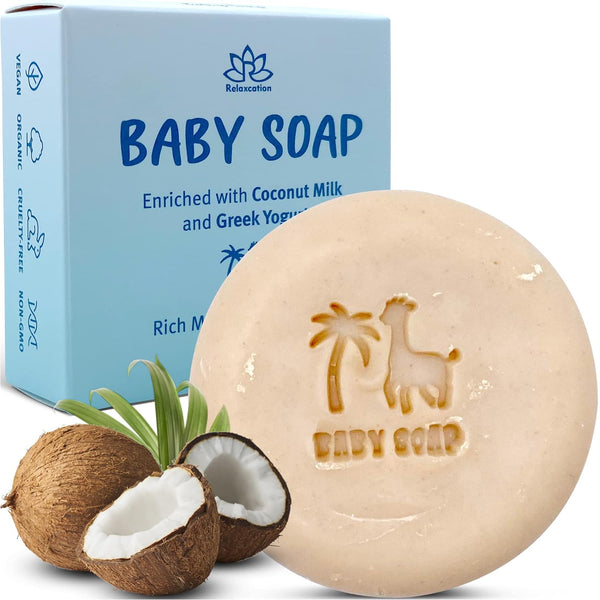 Relaxcation Organic Baby Soap Bar with Greek Yogurt and Coconut Milk -