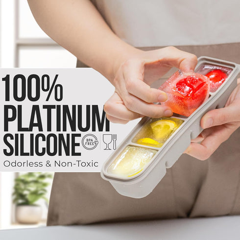 100% (4 Sets 1.7 oz/4 Silicone Ice Cube Freezer Tray with Lid, Food-Grade Platinum Silicone,Leak Resistance