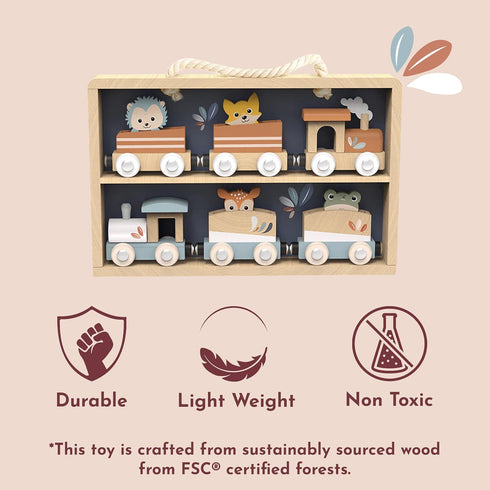 Set Playset 24m+ Set SPEEDY MONKEY Wooden Train Toy for Kids | Animal Train with Storage Display Case for Toddlers |