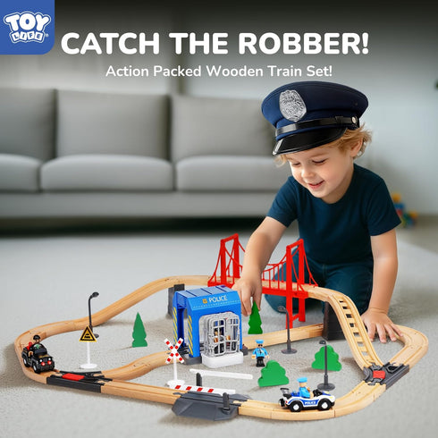 Set 2-4, 56PCS Set, Set, 3 4 5 6 TOY Life Wooden Train for Toddlers Police Station Train Toys with Wooden Train Track