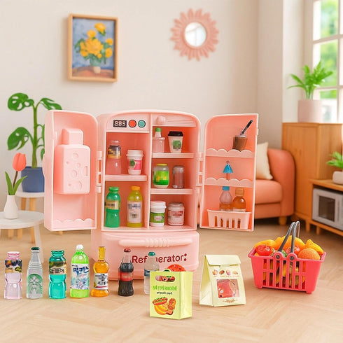 180 Pcs Dollhouse Furniture Miniature Kitchen Accessories Mini Shopping Cart Metal Trolley Basket Food Drink Toy