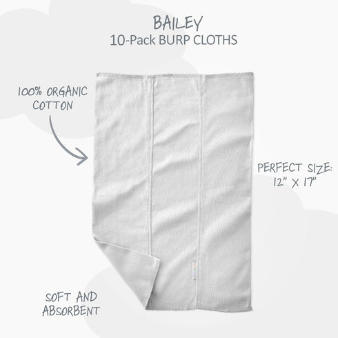 10-Pack 100% Butterblu Bailey Burp Cloths Organic Cotton Knit for Newborn & Baby Boys & Girls, Stone Natural Rainbow