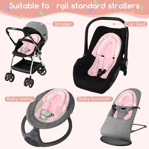 2 1 Infant Car Seat Insert & Strap Cover for Baby Girls, in Carseat Head Support Newborn, Ultra Soft Car Seat Cushion