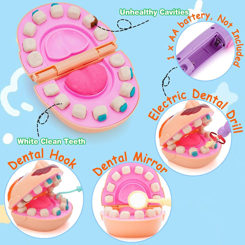 Dentist Color Dough Set, Dental Tools Kit Drill and Fill, Doctor DIY Playset Toys for Kids Toddlers 3 Years and Up, Art & Craft Gift with Moulds, Models, 5 Non-Toxic Color