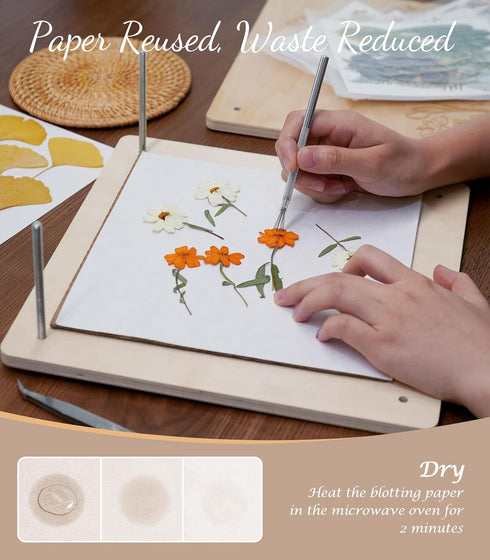11" 11" Wakhow Flower Press Kit x Large Wooden Flower Presser for Adults & Teens | DIY Bouquet Preservation & Dried