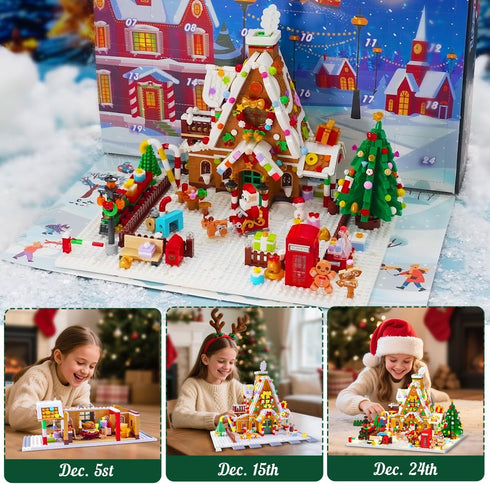 2025 Set 24 Countdown 10+ INSOON Advent Calendar Gingerbread House Mini Building with Lights, Days Christmas Building