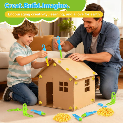 Tiocky 173PCS Set Cardboard Construction Kit for Kids, Cardboard Tools Building for Family Team DIY Activities