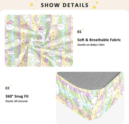 miaozhen 1 Pack 52x28 Cotton Baby Crib Sheets Soft Breathable Witch Potion Cartoon Newborns Crib Sheet for Nursery para