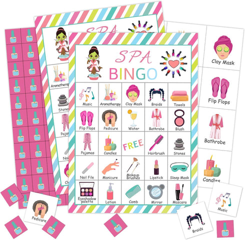 Qssfdgg Spa Party Bingo Cards, 24 Player Beauty Themed Party Bingo Game for