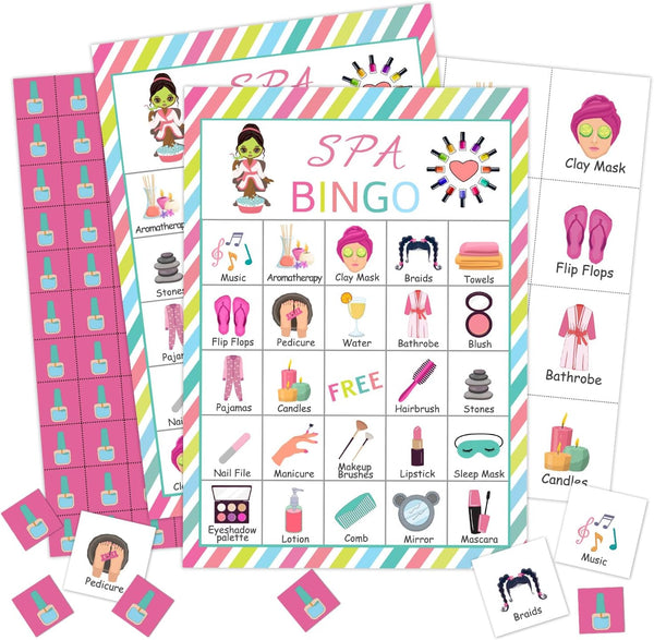 Qssfdgg Spa Party Bingo Cards, 24 Player Beauty Themed Party Bingo Game for