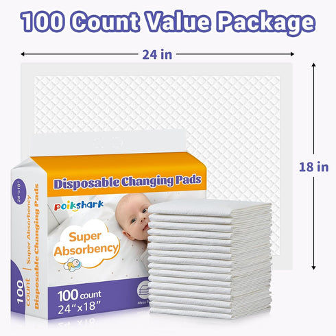 100 Pack 18" 24" Disposable Changing Pads for Baby, x Super Absorbency Disposable Underpads Large Bed Pads Absorbent