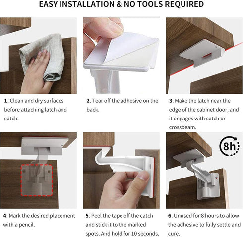 Pabesim 10 Pack Countertop Upgraded Invisible Baby Proofing Cabinet Latch Locks No Drilling or Tools Required, Strong