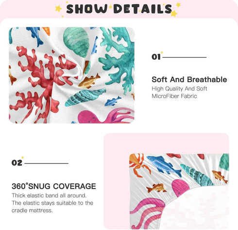 Pack 39" 27" Colorful Ocean Animal Crib Sheets for Boys Girls N Play Sheet Soft Breathable Mini Crib Sheets x