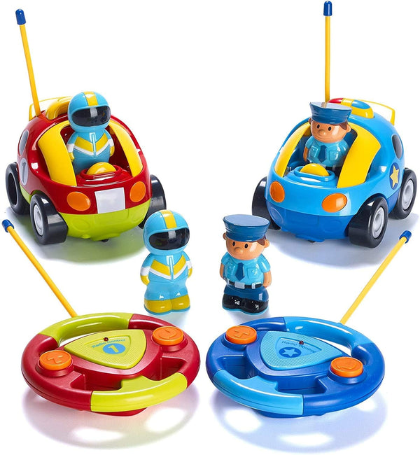2 Pack Cartoon Remote Control Cars - Police Car and Race Car - Radio Control Toys for Kids, Boys & Girls