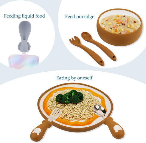 8PCS Silicone Baby Plates, Bowls & Utensils Set - Safe & Durable for Toddlers 1-3, Ideal for Infant Feeding &
