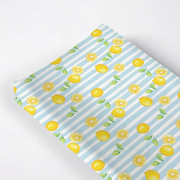 KuphiL10C Summer Lemon Leaves Stripes Pattern Baby Changing Pad Cover, Unisex Fruits Nursery