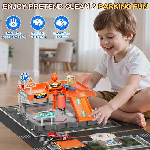 Playsets, Playset, 1:64 Toy Cars Toy Car Wash for Kids, Activity Drivers Scale Car, Parking lot with Track, Foam