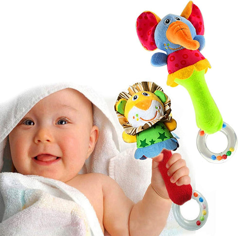 Baby Soft Rattles Shaker - Infant Developmental Hand Grip Toys, Cute Stuffed Animal with Sound (2 Pack, 3-12 Months)